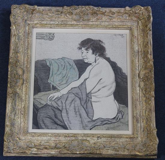 § Clifford Hall (1904-1973) Seated woman, 12.75 x 12in.
